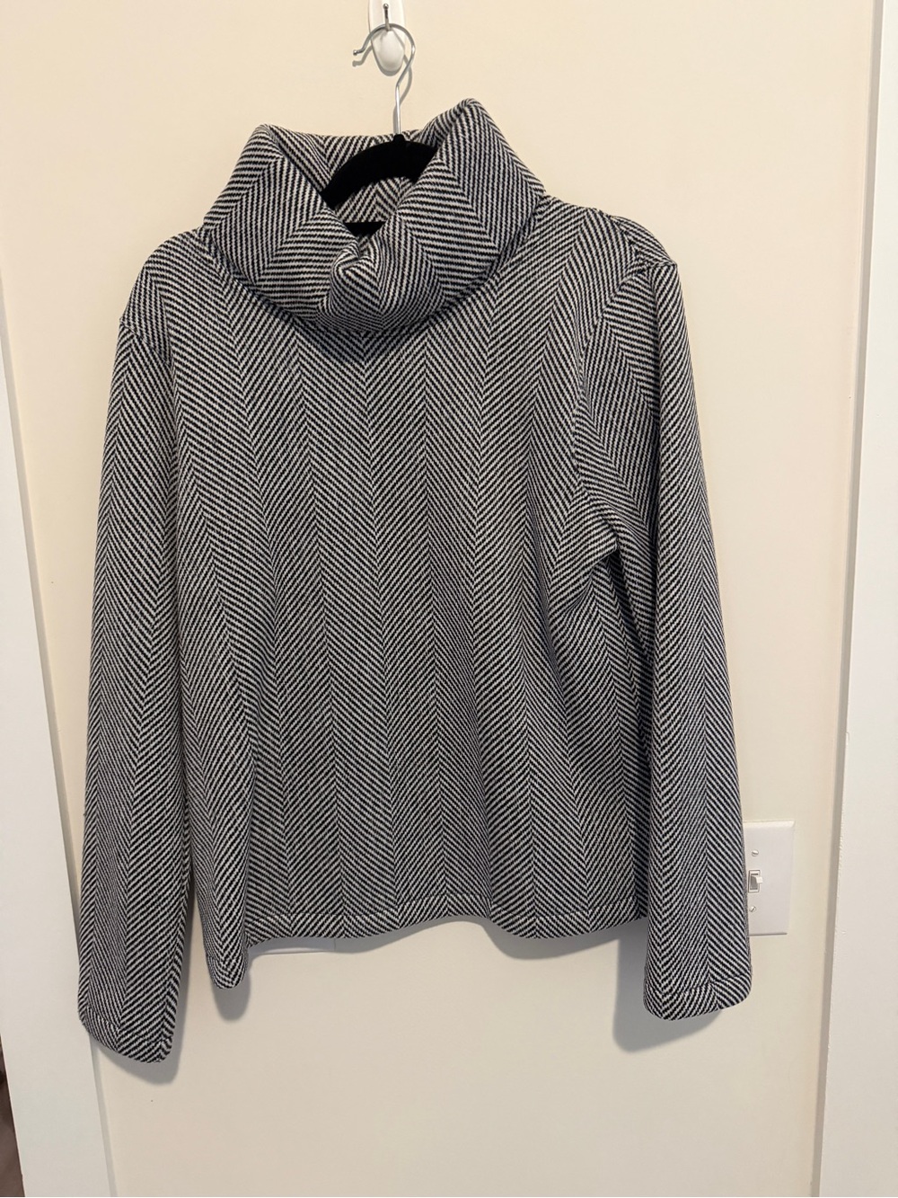 J. Crew Factory Black & White Cowl Neck Herringbone Sweater